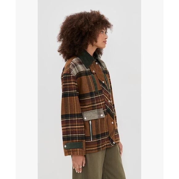 Anthropologie BlankNYC Brown Green Situationship Plaid Shirt Jacket NWT Size L - Picture 6 of 16